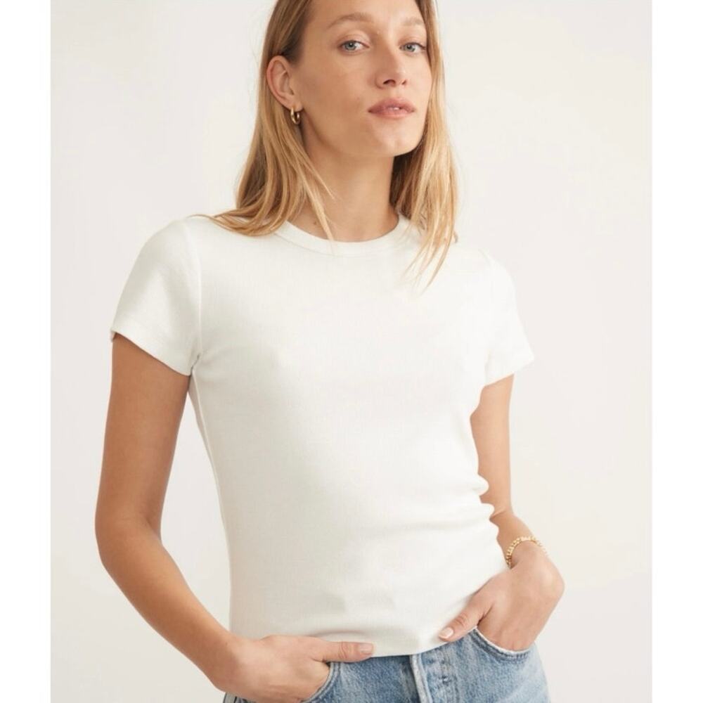 NWOT Women’s Marine Layer Lexi Rib Sun-In Crew Tee in White SZ XS